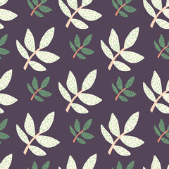 Fototapeta premium Abstract branches with leaves seamless pattern. Decorative ornamental summer endless wallpaper.