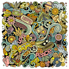 Fototapeta premium Hippie hand drawn vector doodles illustration. Hippy poster design.