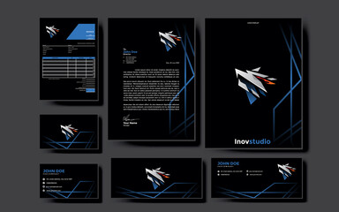 pack of geometric blue corporate brand identity, stationary design. modern template illustration vector