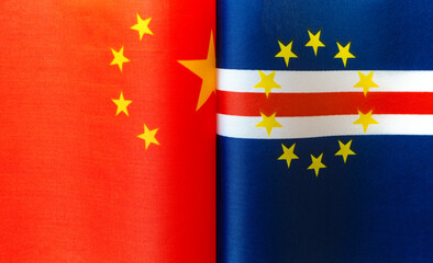 fragments of the national flags of China and the Republic of Cape Verde close-up