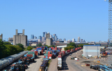 View of the skyline in downtown Minneapolis. Minneapolis from Highway 280