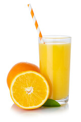 Orange fruit juice smoothie drink straw oranges glass isolated