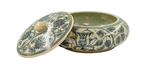 a traditional chinese porcelain jar in Dark blue and white color with lid