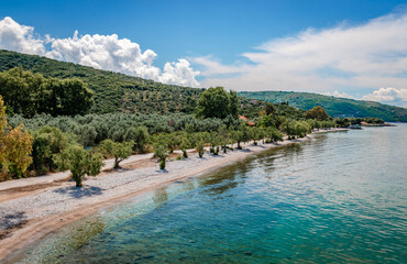 Razi beach: A picturesque small beach between Lefokastro and Afissos, in northwest Pelion, Greece. ...