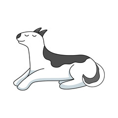 sticker black and white cute husky with eyes closed lies sleep. doodle vector illustration