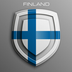 Obraz premium Republic of Finland Flag on a Shiny Shield, Illustration isolate on Grey Background