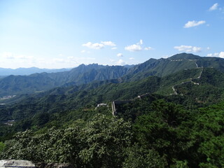 Fototapeta na wymiar Great Wall of China, Mutianyu, China. Epic view on a rare, clear day.