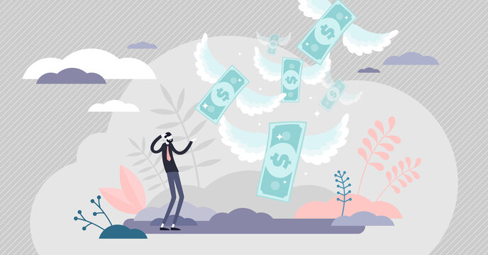 Loosing money vector illustration. Financial loss flat tiny persons concept