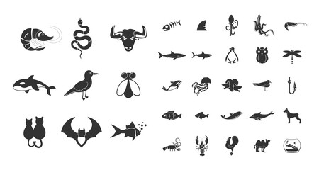 Fototapeta premium Animals icon set. with birds and sea animals