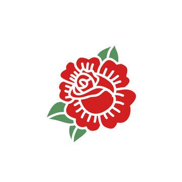 rose flower traditional tattoo flash icon, vector illustration