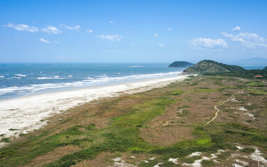 Panoramic view of the restinga along Mar de Fora beach in Ilha do Mel, Paraná, Brazil