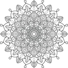 Decorative ethnic round mandala pattern. Anti-stress coloring book page for kids and adults. Vector illustration.