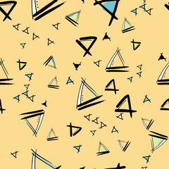 Triangles floating Hand drawn vector seamless pattern with ink doodles. surface design