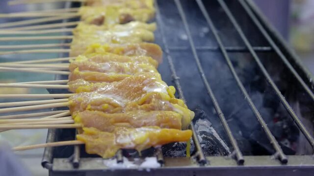 Food Pork Satay on BQQ stove