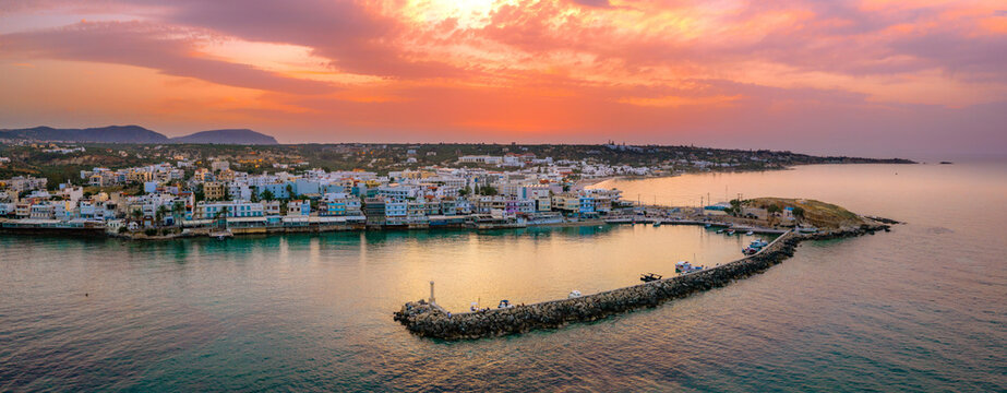 The harbor of the famous resort Chersonissos, Crete, Greece 