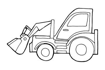 Excavator coloring page. Figure outline, construction equipment