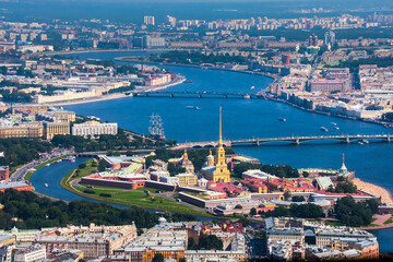 Saint Petersburg. Russia. Peter-Pavel's Fortress. Panorama of Saint Petersburg. Peter and Paul Fortress aerial view. Cityscape with quadcopter. Canals of St. Petersburg. Traveling in Russia. Bridges