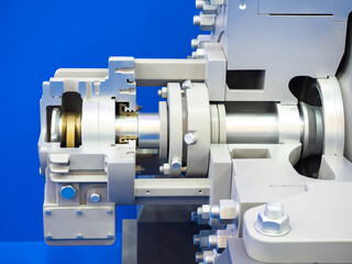 Machine tool industry. Concept - mechanical engineering. Industrial design. The study of the structure of the car. Engine nternal combustion cutaway. Concept - car repair. Industry. Metal mechanism.