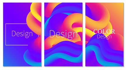 Cover Set. Fluid Flow. Color Poster. 3d Wave.