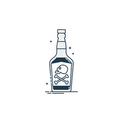 Bottle poison alcohol skull in profile for concept design. Dangerous container. Potion beverage bar drink concept. Alcohol addiction icon. Venom, danger symbol. Isolated flat illustration