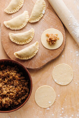 raw meat dumplings flour spinach