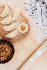 raw meat dumplings flour spinach