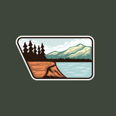 Badges Logo Design Landscape Illustration Patches Sticker Lake Mountain View Outdoor Adventure