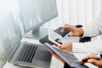 Fototapeta premium Investment concept, Investor calculating a valuation of stock market exchange..