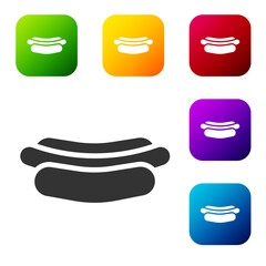 Black Hotdog sandwich icon isolated on white background. Sausage icon. Fast food sign. Set icons in color square buttons. Vector Illustration.