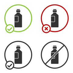 Black Bottle of water icon isolated on white background. Soda aqua drink sign. Circle button. Vector Illustration.