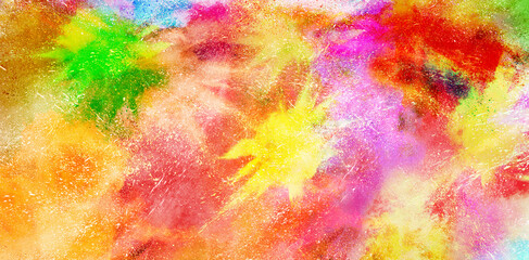 Fond éclaboussé de poudre abstraite. Explosion de poudre colorée sur fond blanc. Nuage coloré. La poussière colorée explose. Peinture Holi.