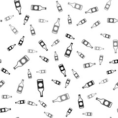 Black Beer bottle icon isolated seamless pattern on white background. Vector Illustration.