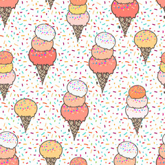 Cute ice cream seamless pattern background. Vector illustration.