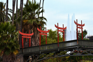 View of the fountain in the Echo Park , Los Angeles California 