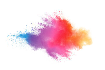 Abstract powder splatted background. Colorful powder explosion on white background. Colored cloud. Colorful dust explode. Paint Holi.