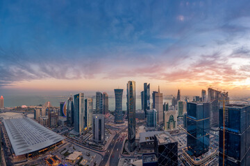 Naklejka na ściany i meble Aerial View of west bay area Doha City. Doha Buildings