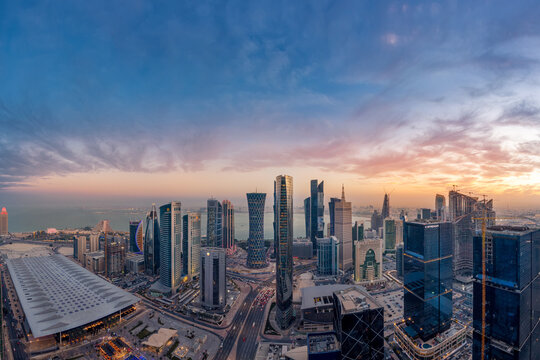 Aerial View of west bay area Doha City. Doha Buildings © hasan