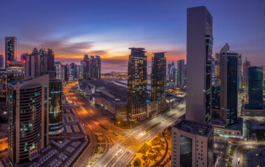 Fototapeta na wymiar Beautiful Aerial View of west bay area Doha City. Doha Buildings