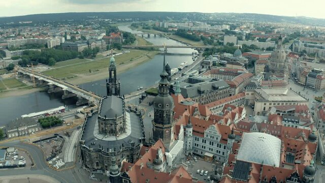 Top panoramic view over the city centre of Dresden in Saxony, Germany
