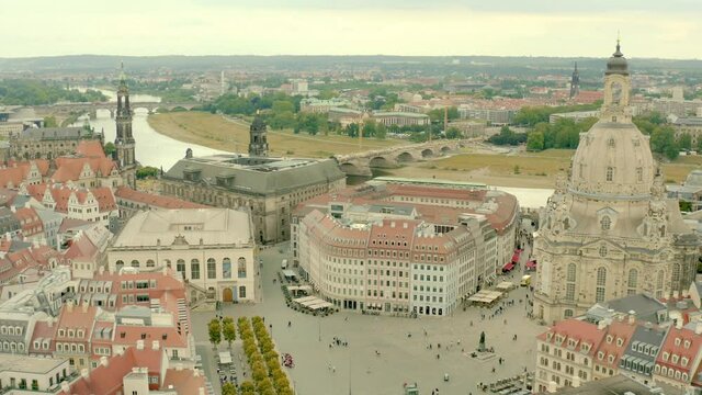 Top panoramic view over the city centre of Dresden in Saxony, Germany
