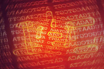 DNA encoding. Text with nucleobases.