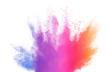Abstract powder splatted background. Colorful powder explosion on white background. Colored cloud. Colorful dust explode. Paint Holi.