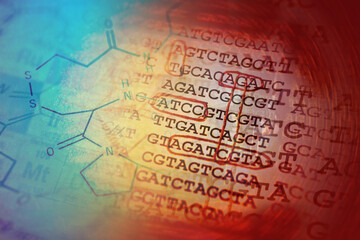DNA encoding. Text with nucleobases.