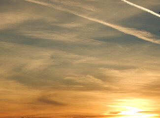 Feather clouds in the evening sky               