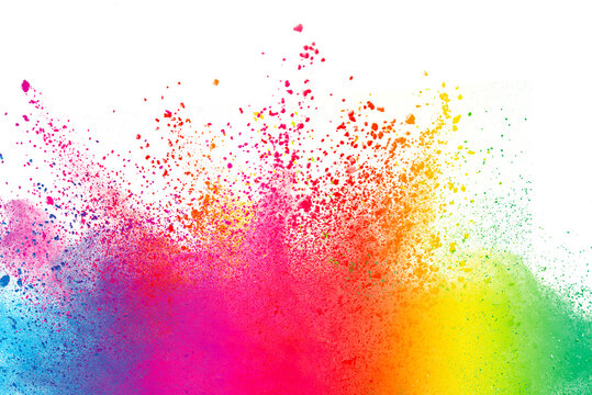 Abstract powder splatted background. Colorful powder explosion on white background. Colored cloud. Colorful dust explode. Paint Holi. © piyaphong