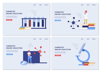 Obraz na płótnie Canvas Chemistry online education banner set with science laboratory equipment