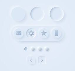 Soft style button collection for UI interface mockup. Trending Vector design UX element. Neumorphism illustration materials.