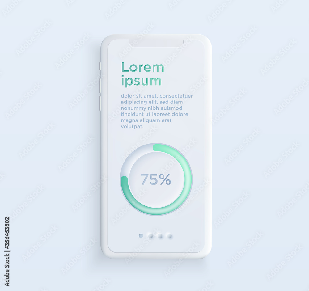 Fototapete realistic white clay style smartphone illustration with user interface elements. template for presen