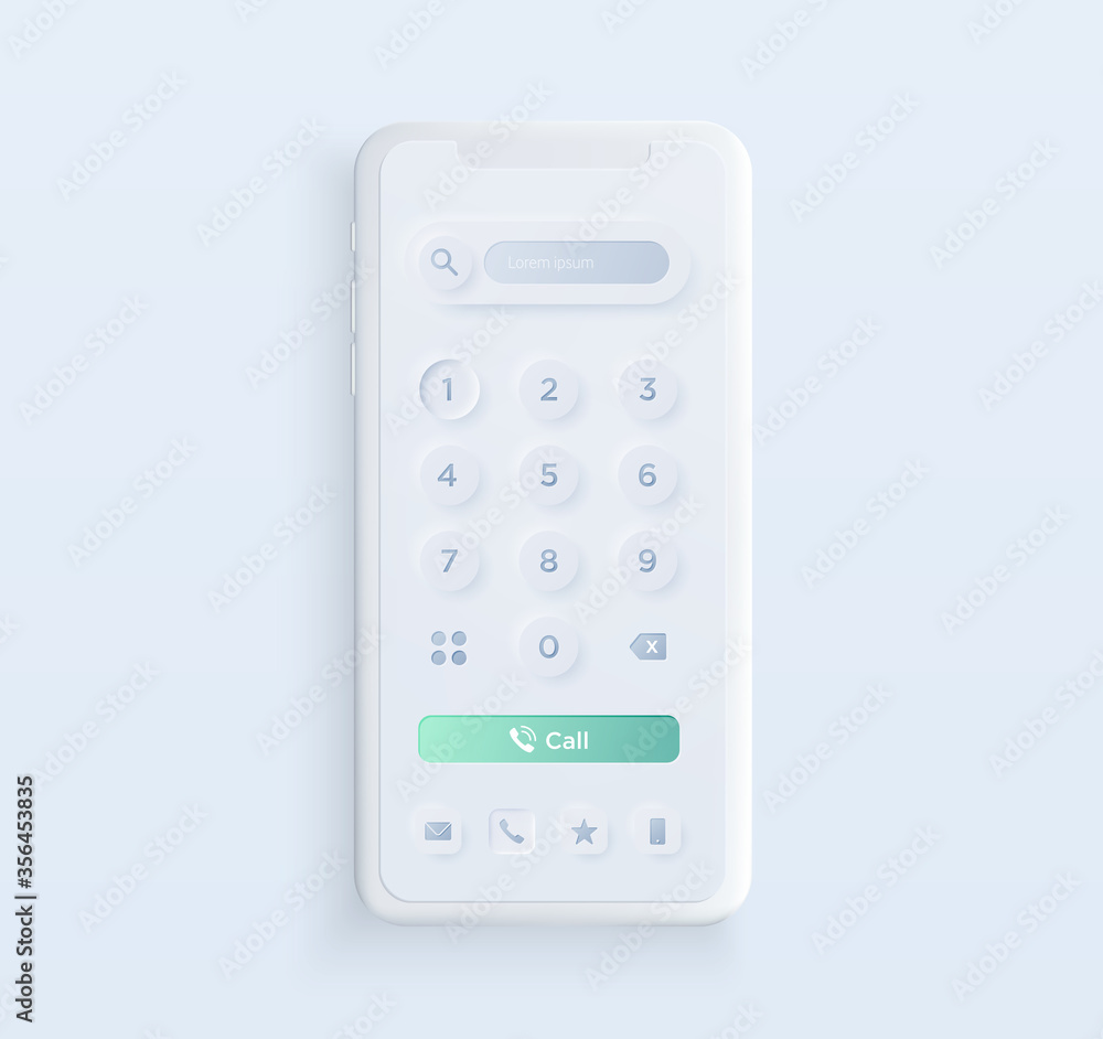 Fototapete realistic white clay style smartphone illustration with dial pad elements. template for presentation