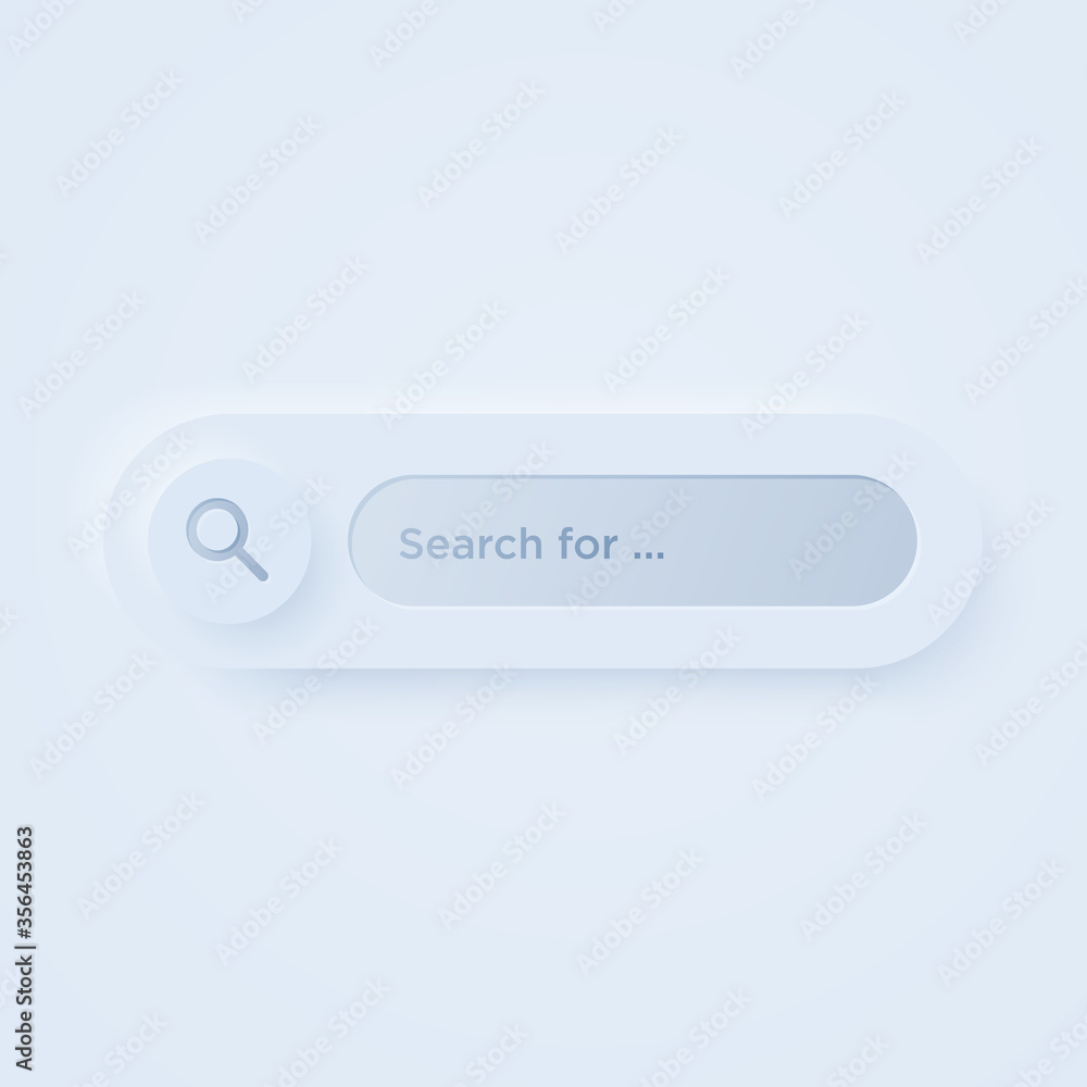 Leinwandbilder soft style search bar with button for ux mockup. trending vector design ui element. neumorphism illu